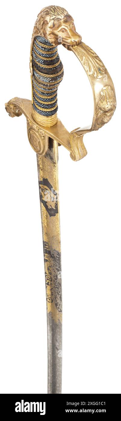 A Damascus steel sabre for artillery officers, circa 1900 Slightly curved, pipe-backed blade of etched Damascus steel, PROPERTY-RELEASED Stock Photo