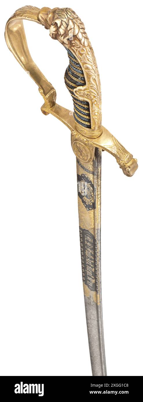 A Damascus steel sabre for artillery officers, circa 1900 Slightly curved, pipe-backed blade of etched Damascus steel, PROPERTY-RELEASED Stock Photo