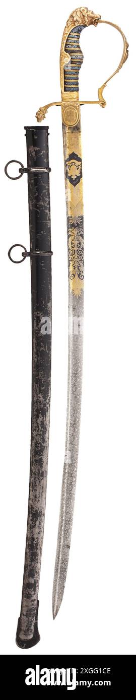 A Damascus steel sabre for artillery officers, circa 1900 Slightly curved, pipe-backed blade of etched Damascus steel, PROPERTY-RELEASED Stock Photo