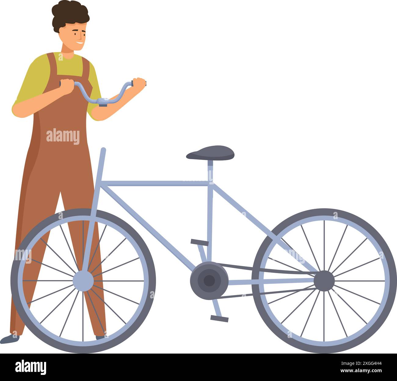Bicycle mechanic is repairing a bike in his workshop Stock Vector
