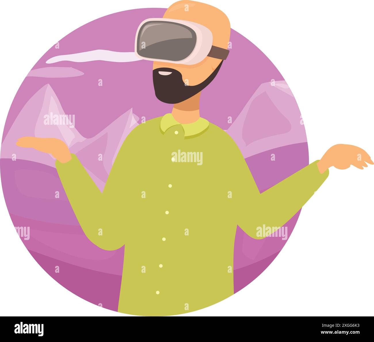 Programmer wearing vr headset experiencing virtual reality simulation, gesturing with his hands Stock Vector