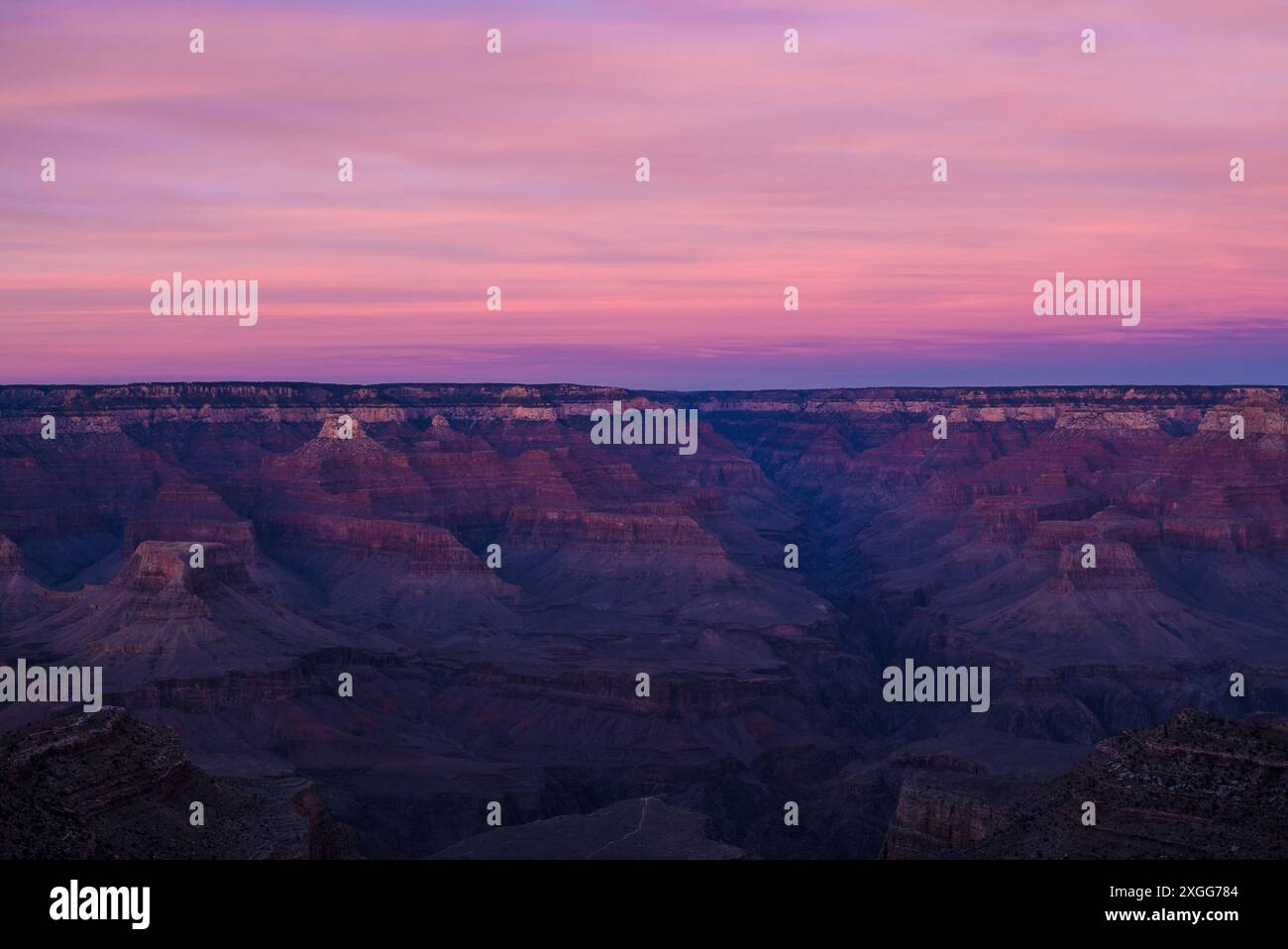 A colorful sunset sky over the Grand Canyon, Arizona Stock Photo