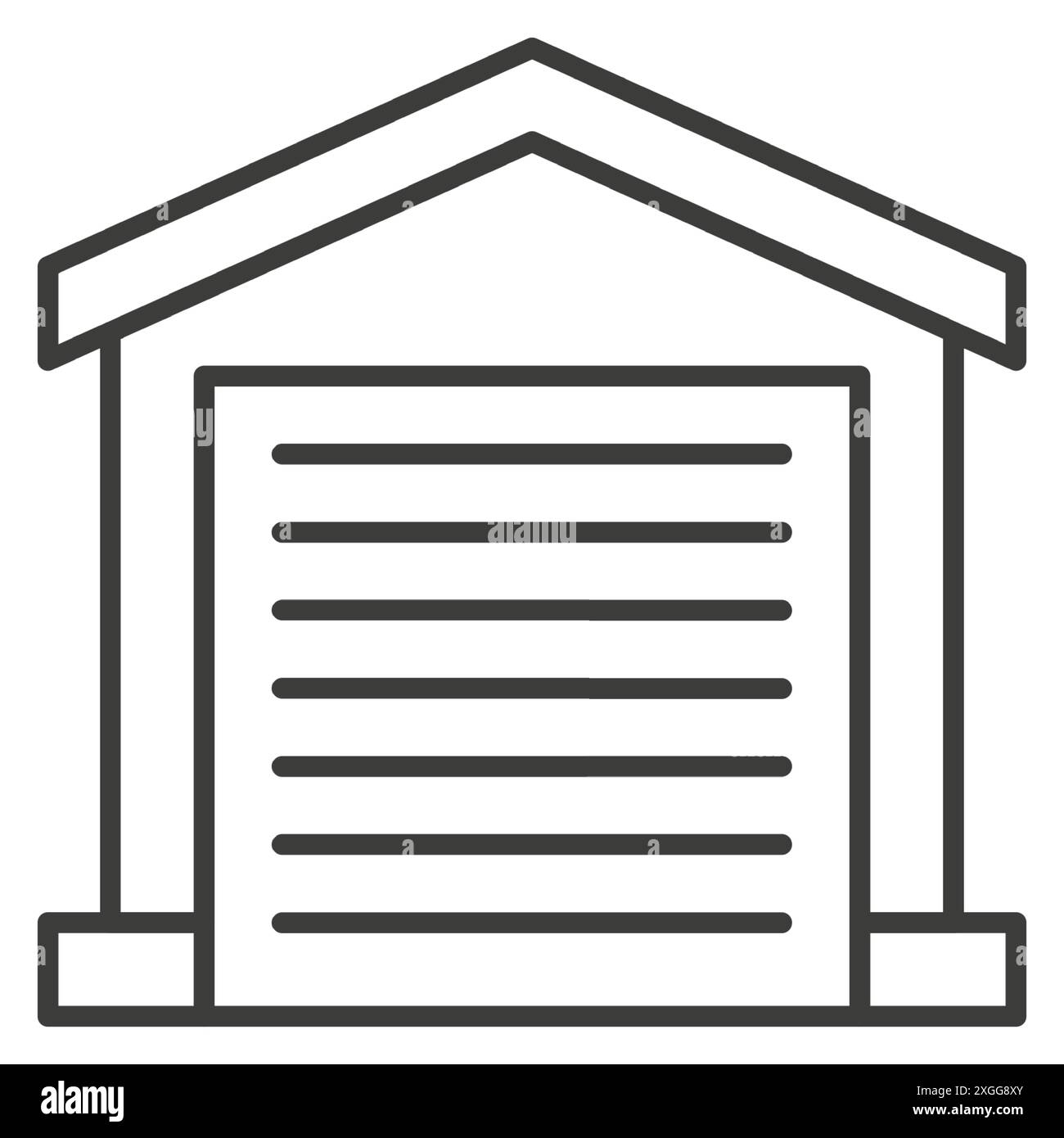 Real estate garage parking car stock closet building thin line art icon vector illustration. Architecture construction with rolling door triangle roof Stock Vector