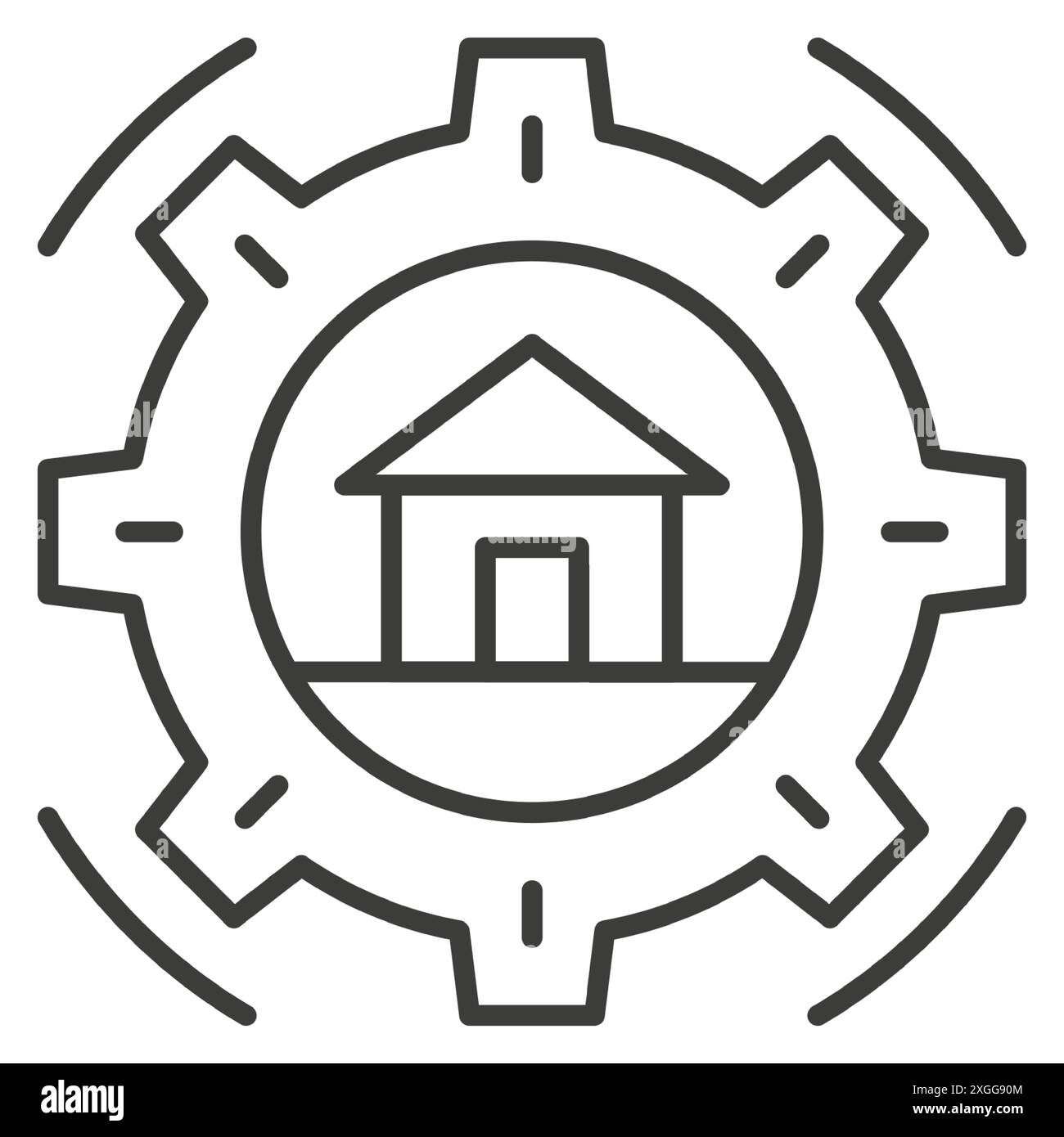 Real estate construction architecture technology thin line art icon vector illustration. Architect engineering planning creative development property Stock Vector