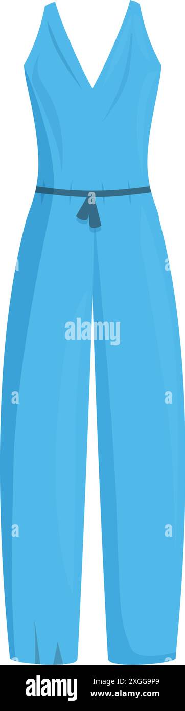 Blue jumpsuit hanging with a belt showing the fashion design Stock Vector