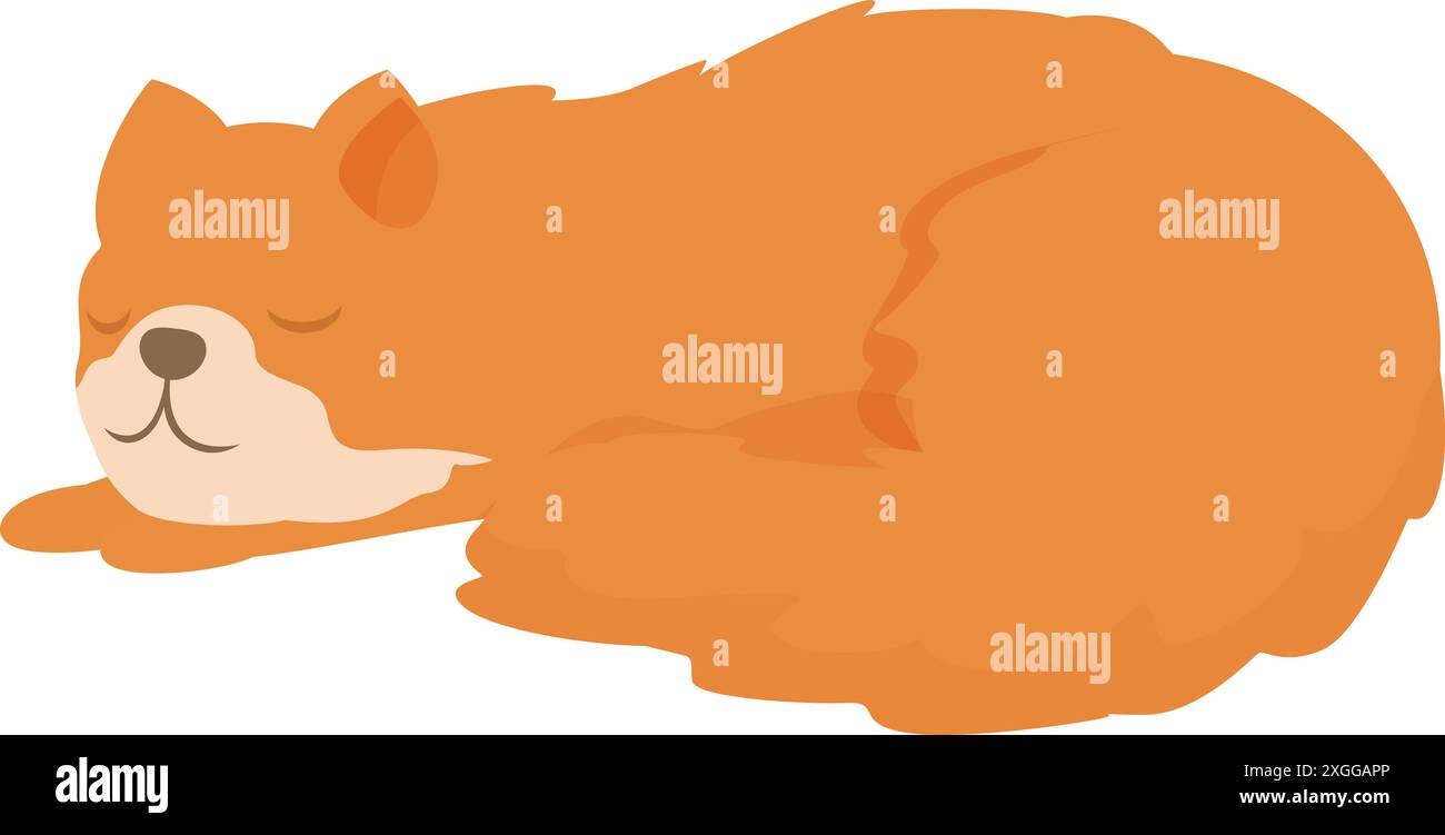 Cartoon illustration of a cute red cat sleeping peacefully curled up ...
