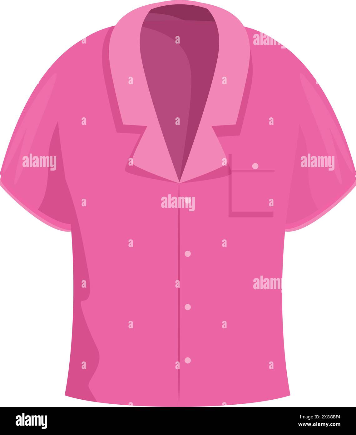 Pink blouse with short sleeves featuring a pocket is a perfect choice for summer Stock Vector