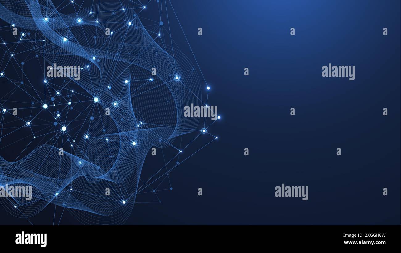 Abstract Big Data visualization digital network connection concept background. Artificial intelligence and engineering technology. Global network Stock Vector