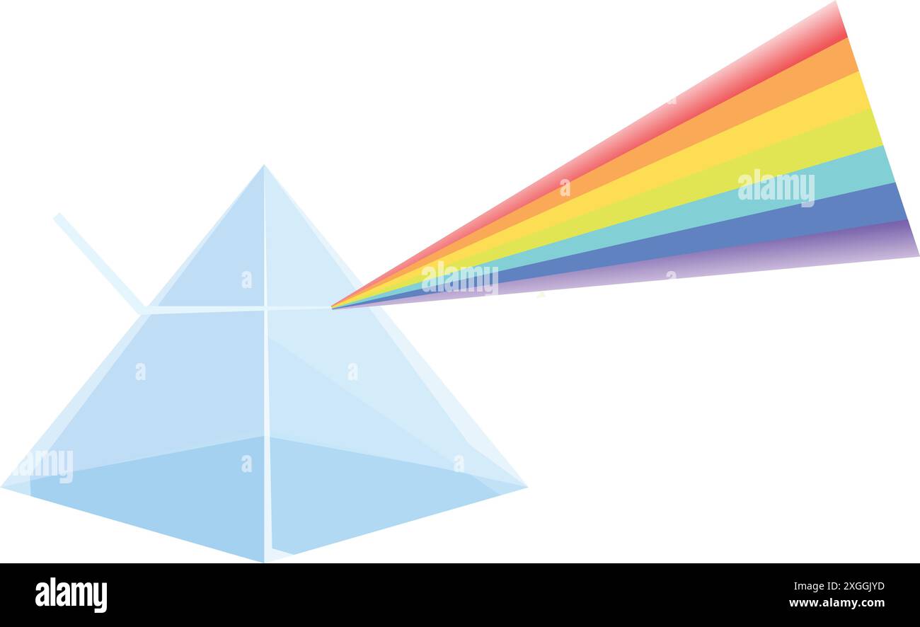 Light beam refracting through triangular prism creating rainbow ...