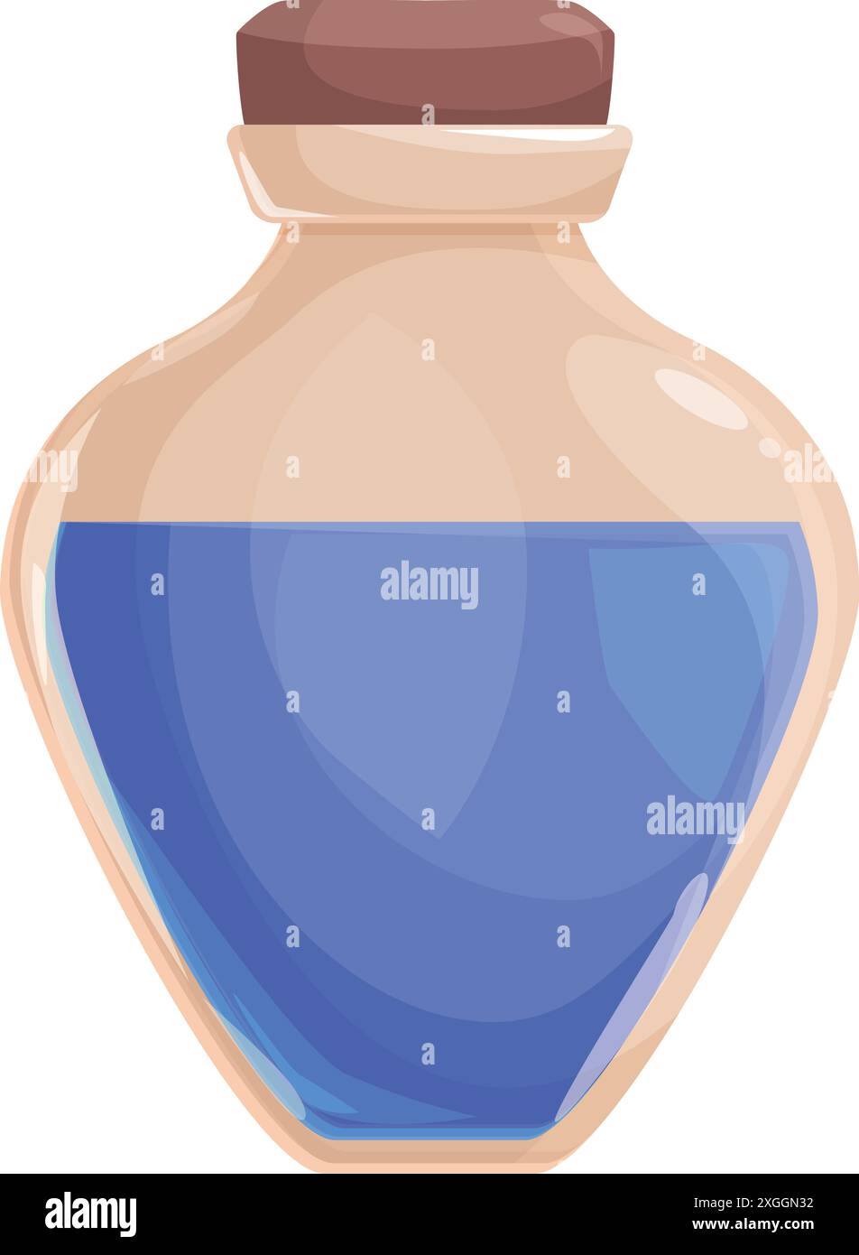 Glass flask is containing a blue potion, ready for a magic spell Stock Vector