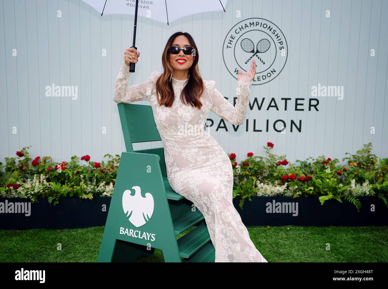 Myleene Klass on day nine of the 2024 Wimbledon Championships at the All  England Lawn Tennis and Croquet Club, London. Picture date: Tuesday July 9,  2024 Stock Photo - Alamy