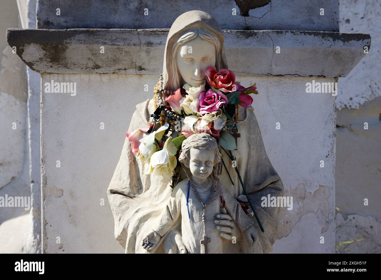 Madonna & Child statue in Marina Corricella, Procida Italy Stock Photo