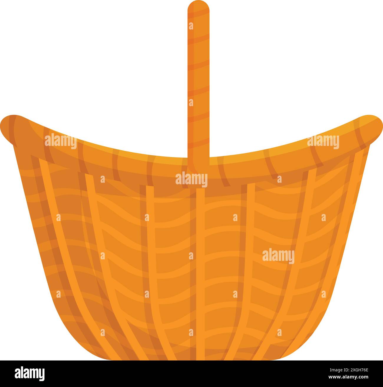 Empty wicker basket standing with raised handle, isolated on white background Stock Vector
