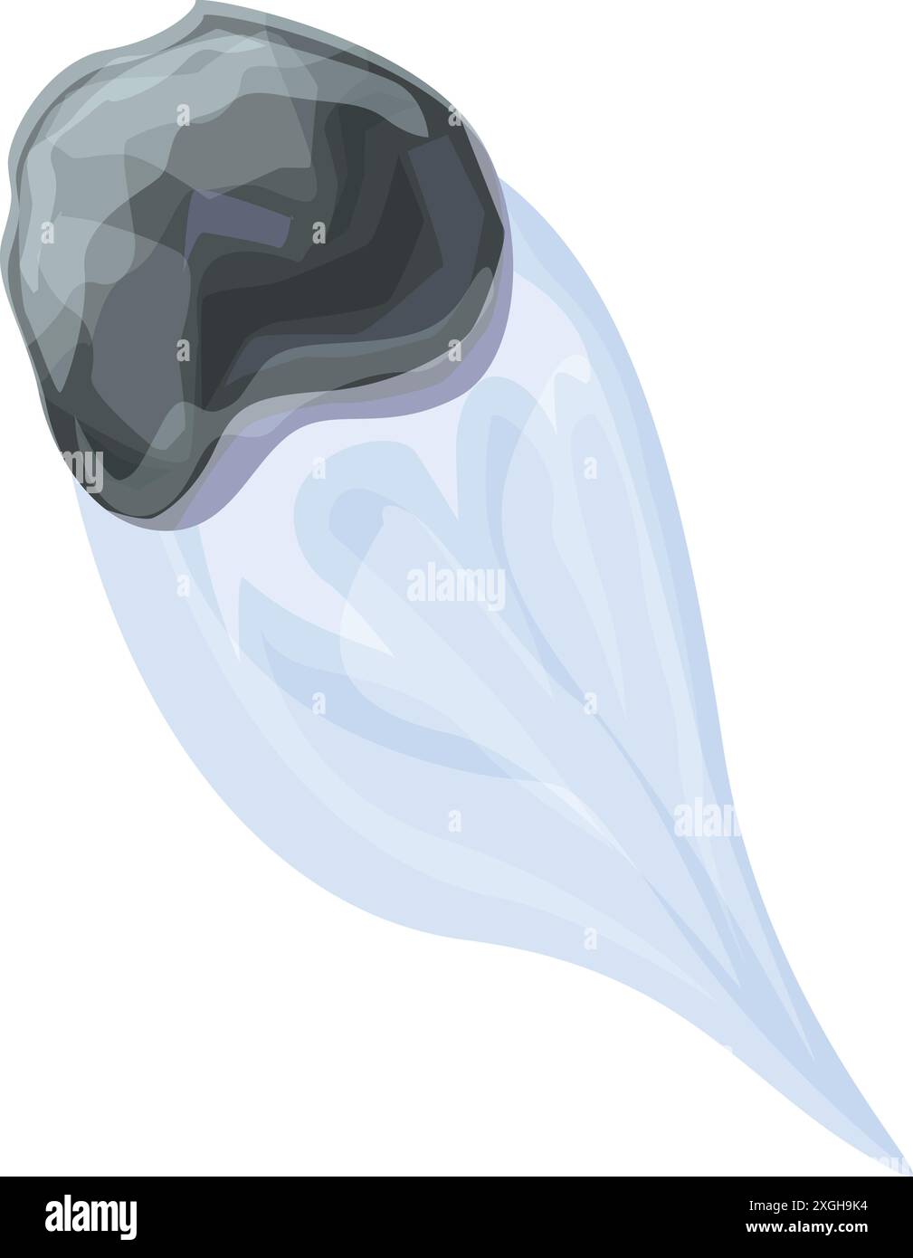 Gray meteorite falling down with blue trail on white background Stock Vector