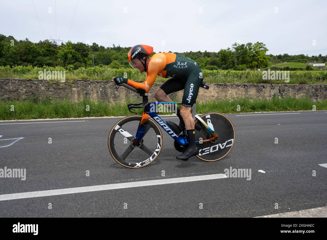 Luke Durbridge, Team Jayco AlUla, 2024 Tour de france stage 7 timetrial from Nuits-Saint-Georges to Gevrey-Chambertin, Burgundy, France. Stock Photo