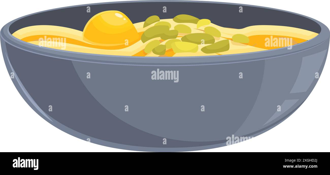 Delicious bowl of ramen noodles with egg and green onions is steaming and ready to eat Stock Vector