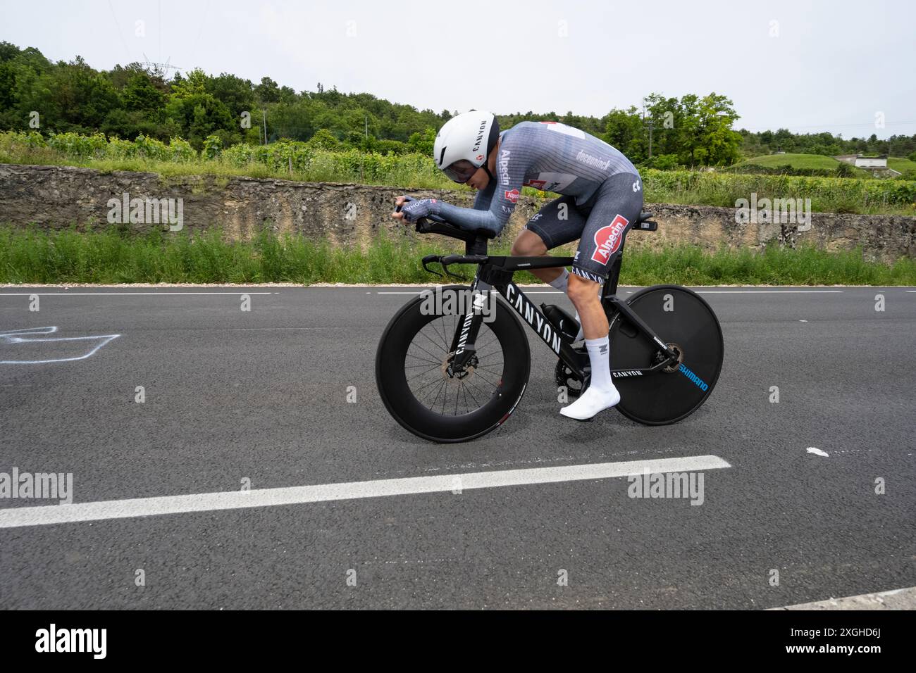 Soren Kragh Andersen, Alpecin-Deceuninck, 2024 Tour de france stage 7 timetrial from Nuits-Saint-Georges to Gevrey-Chambertin, Burgundy, France. Stock Photo
