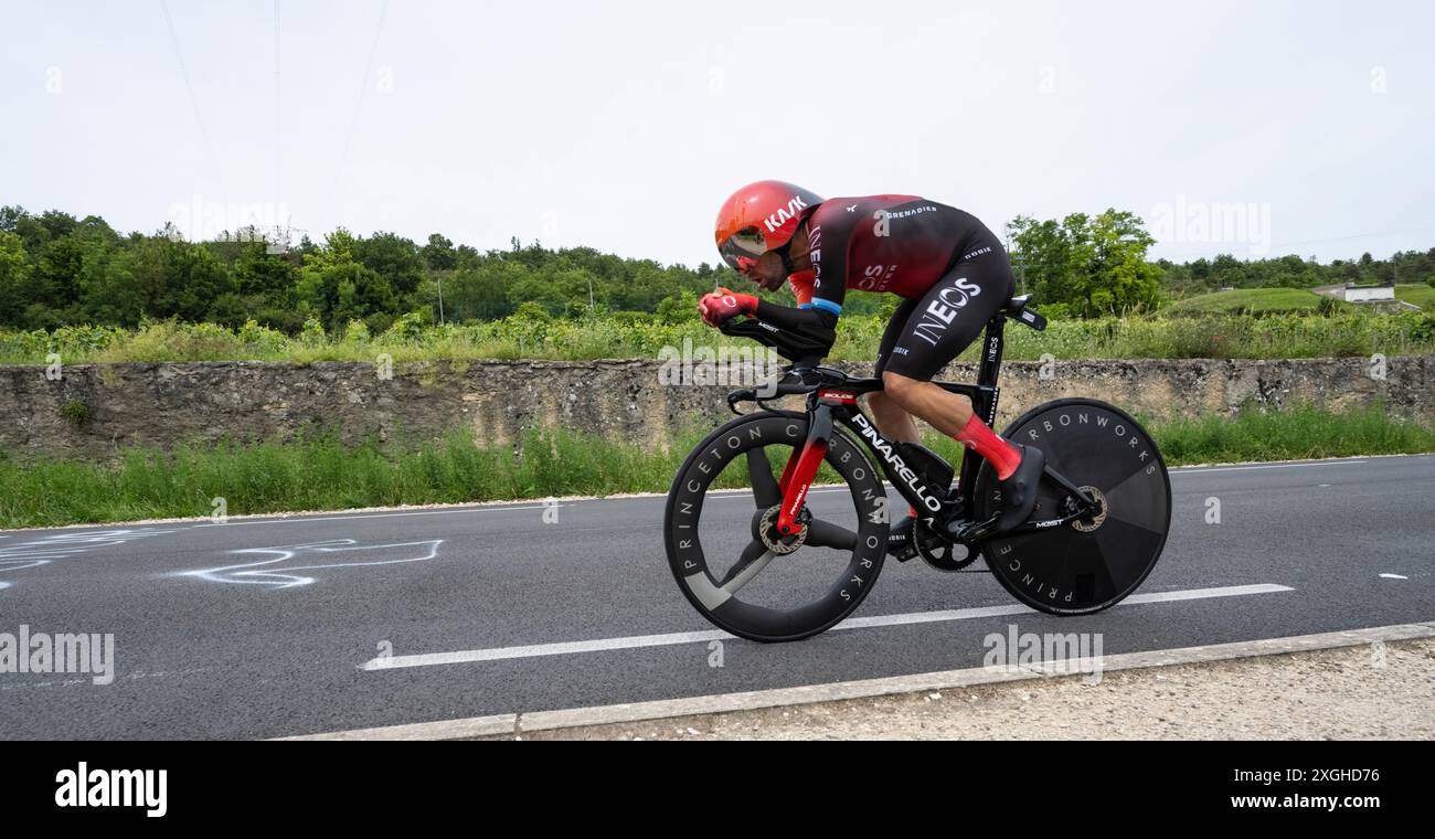 Jonathan Castroviejo, Ineos Grenadiers, 2024 Tour de france stage 7 timetrial from Nuits-Saint-Georges to Gevrey-Chambertin, Burgundy, France. Stock Photo