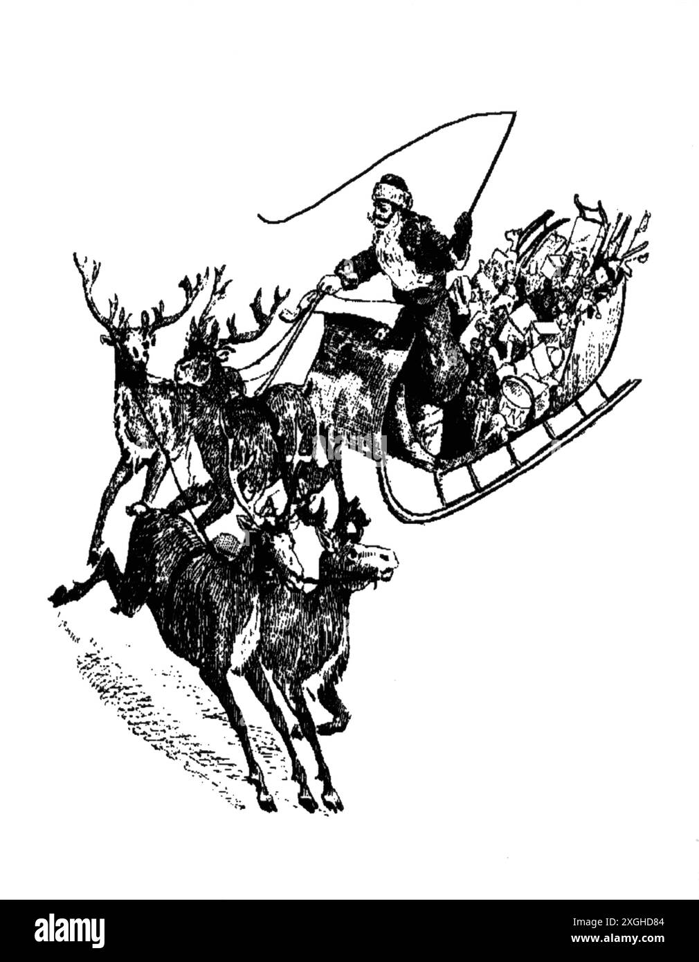 Christmas, Father Christmas / St. Nicholas, Father Christmas flying in his sleigh, wood engraving, ARTIST'S COPYRIGHT HAS NOT TO BE CLEARED Stock Photo