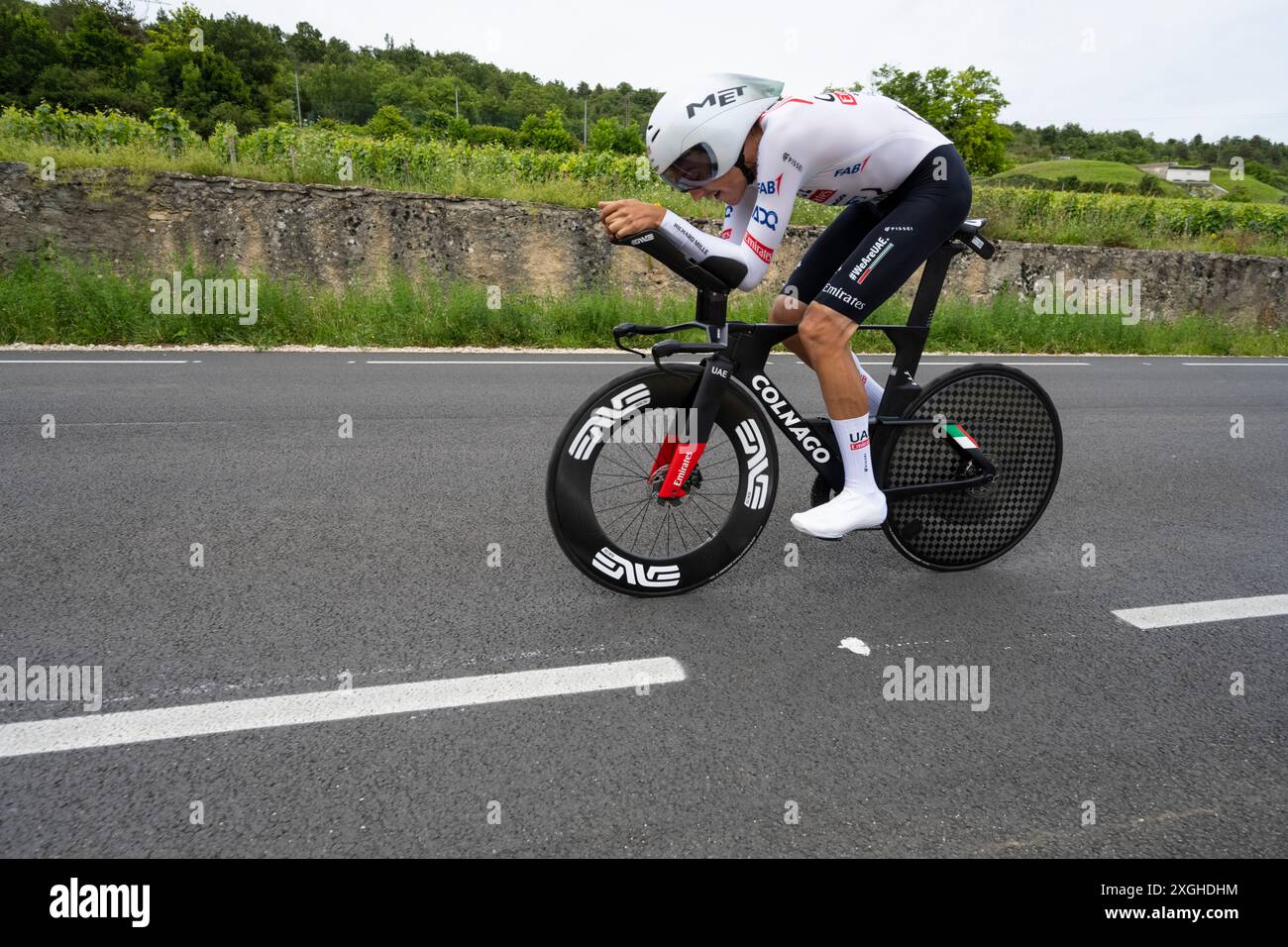 Marc Soler, UAE Team Emirates, 2024 Tour de france stage 7 timetrial from Nuits-Saint-Georges to Gevrey-Chambertin, Burgundy, France. Stock Photo