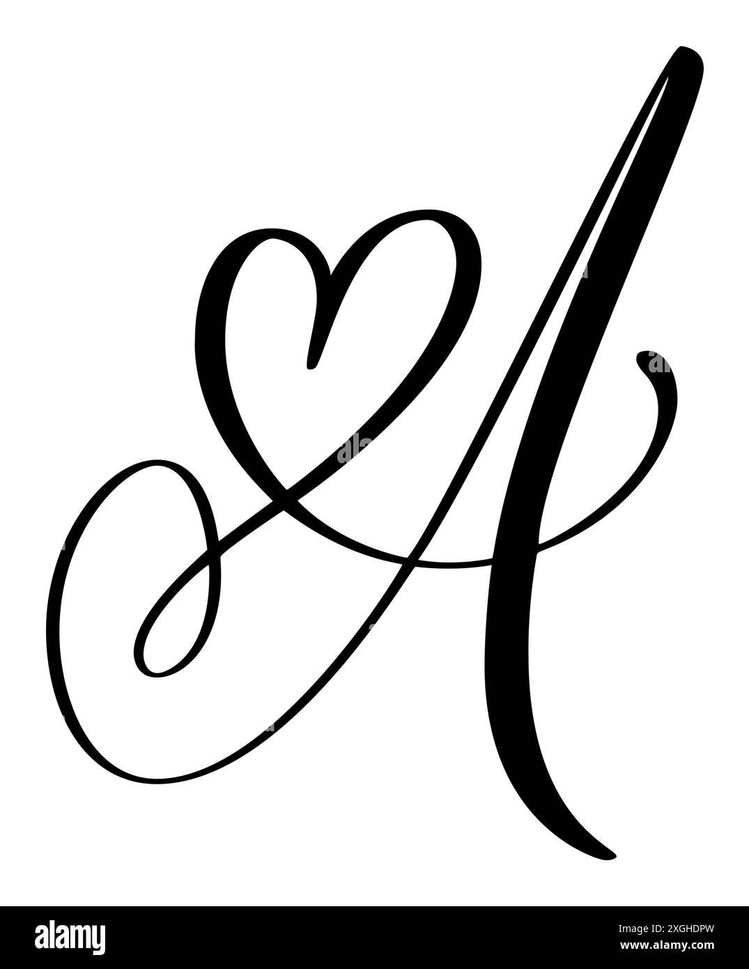 Invisible Lettering Heart Script capital font logo calligraphy love letter A initial. Hand drawn ...
