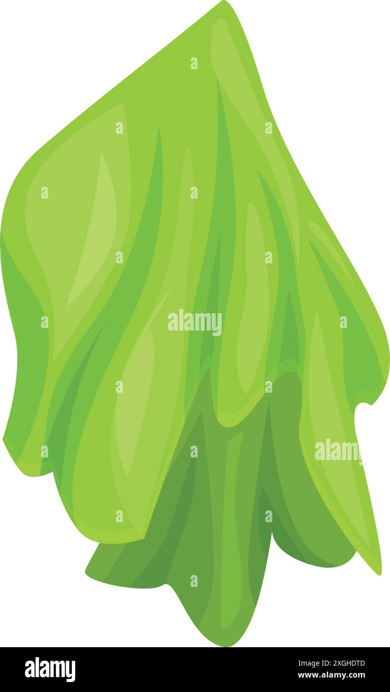 Green silk fabric flowing and waving in the air, isolated on white background Stock Vector