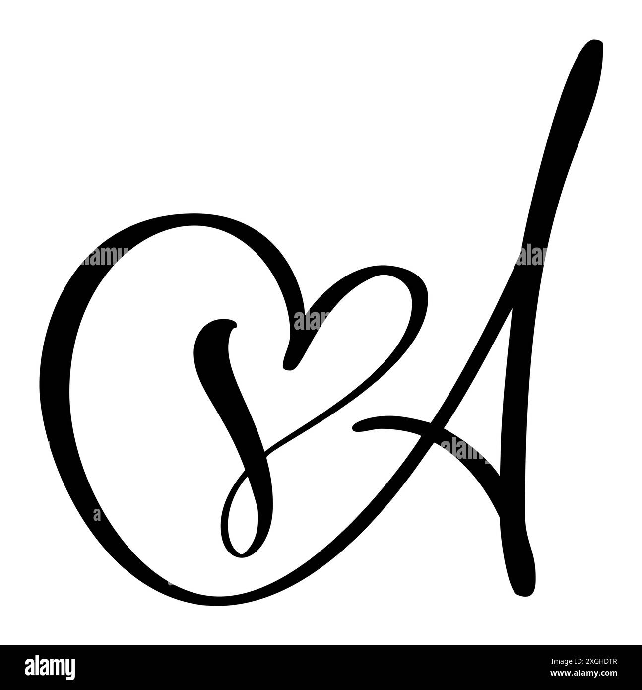 Hand drawn vector calligraphy love letter A. Script capital font logo ...