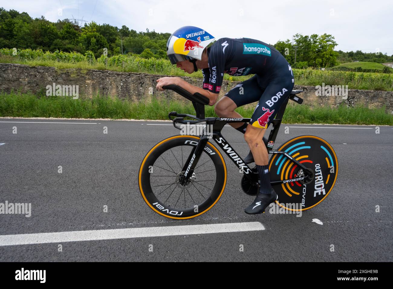 Aleksandr Vlasov, Red Bull-Bora-Hansgrohe, 2024 Tour de france stage 7 timetrial from Nuits-Saint-Georges to Gevrey-Chambertin, Burgundy, France. Stock Photo
