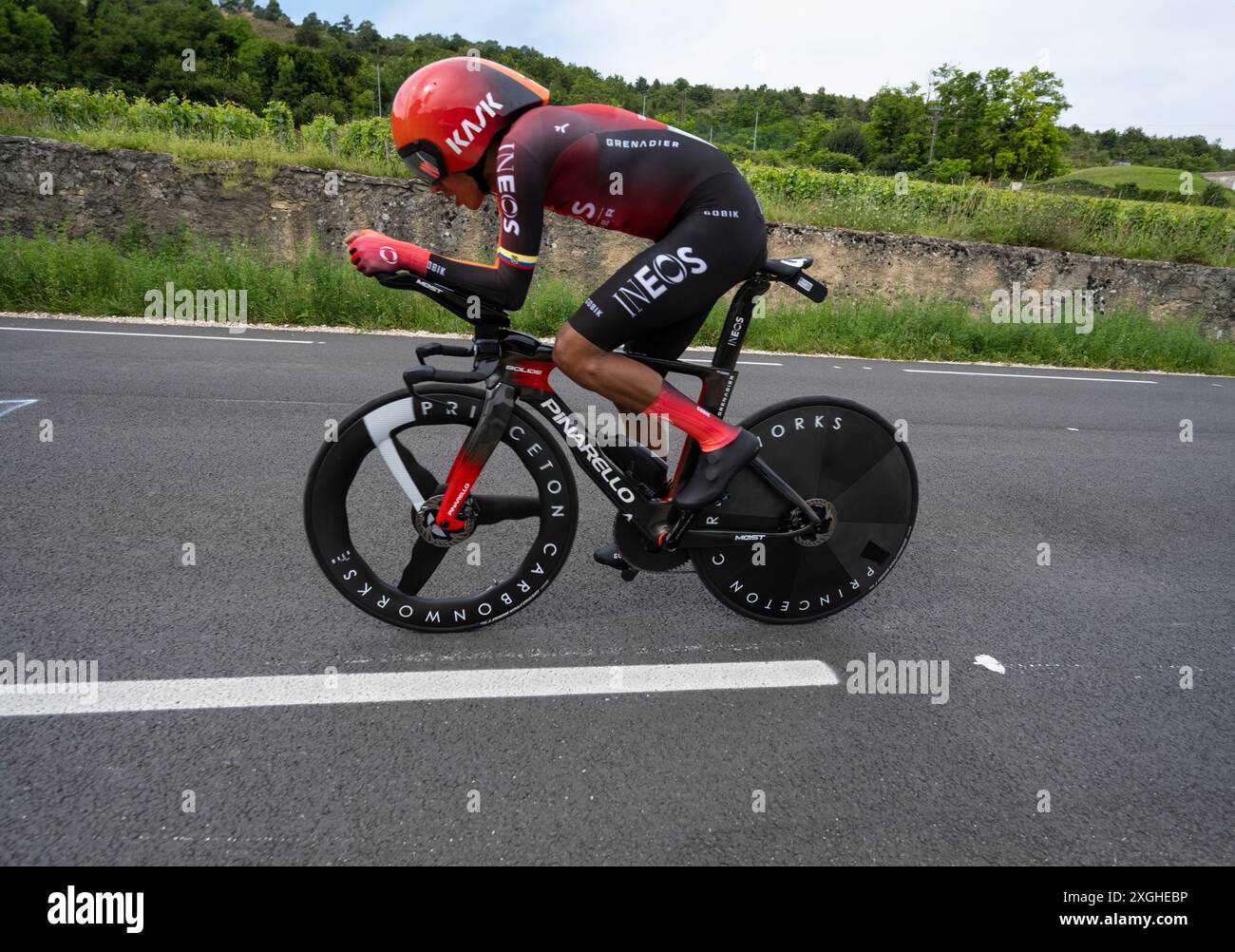 Ineos Grenadiers, Egan Bernal, 2024 Tour de france stage 7 timetrial from Nuits-Saint-Georges to Gevrey-Chambertin, Burgundy, France. Stock Photo
