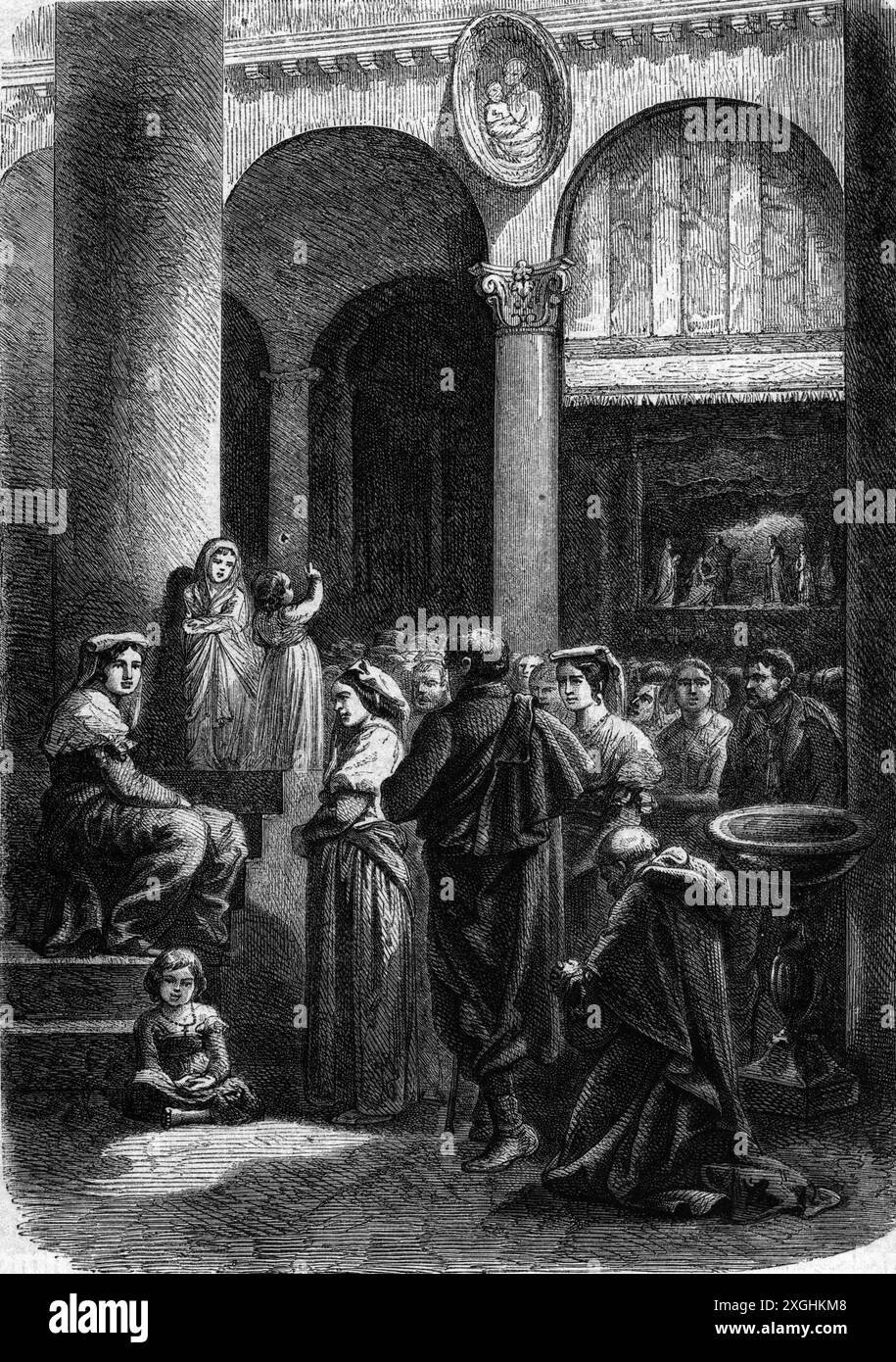 Christmas, rite, child preaching, church Santa Maria in Aracoeli, Rome, wood engraving, 19th century, ARTIST'S COPYRIGHT HAS NOT TO BE CLEARED Stock Photo