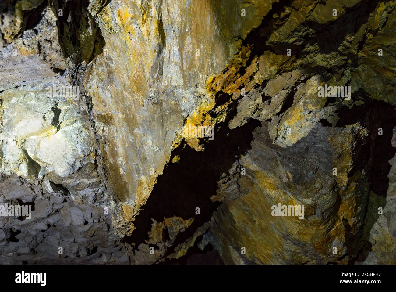 Ore lode inside a gold and copper underground mine in Chile Stock Photo