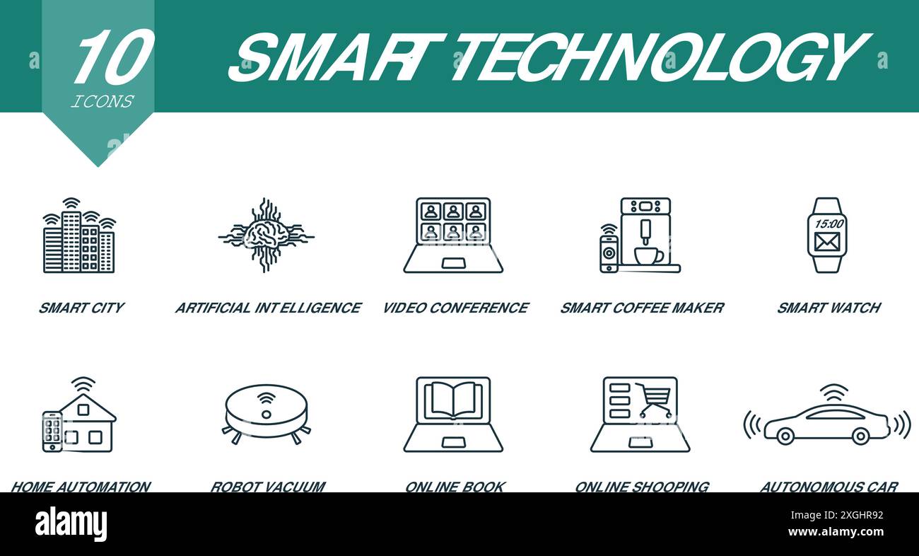 Smart technology outline icons set. Creative icons: smart city ...