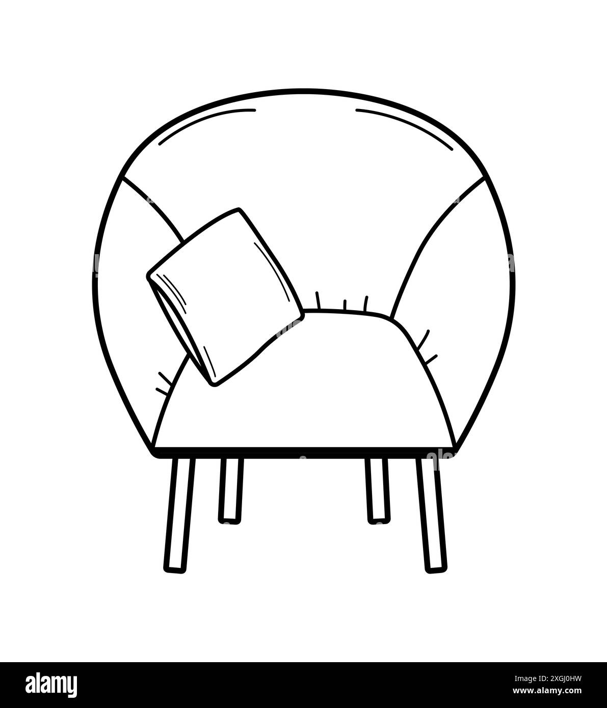 Modern furniture armchair with a pillow icon. Vector doodle illustration of an interior item. Isolate on white. Stock Photo