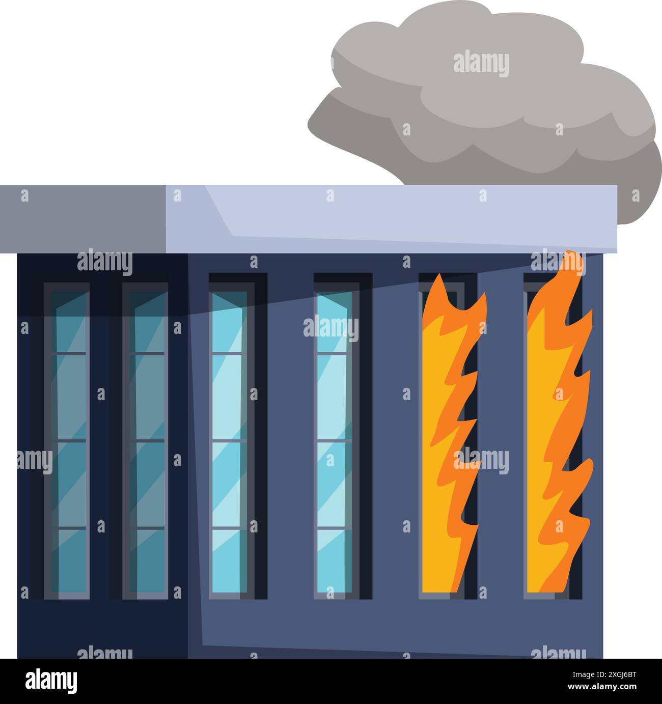Office building on fire with flames coming out of the windows and smoke ...
