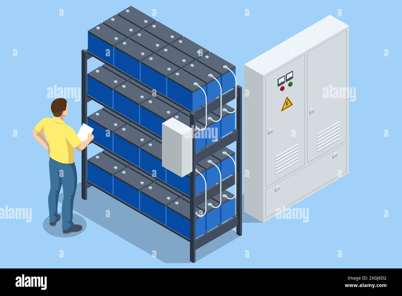 Isometric Network computing technologies Digital space. Data storage. Data center implements reliable security and backup systems, protecting data Stock Vector
