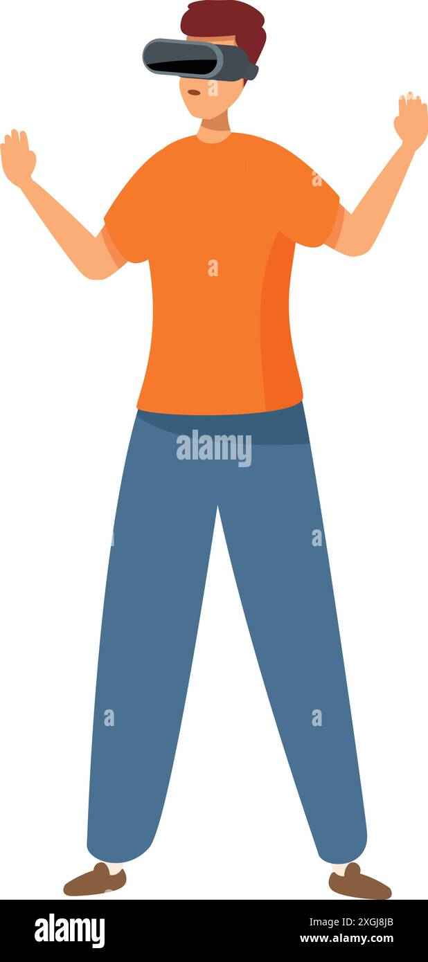 Young man using virtual reality glasses is interacting with augmented reality Stock Vector