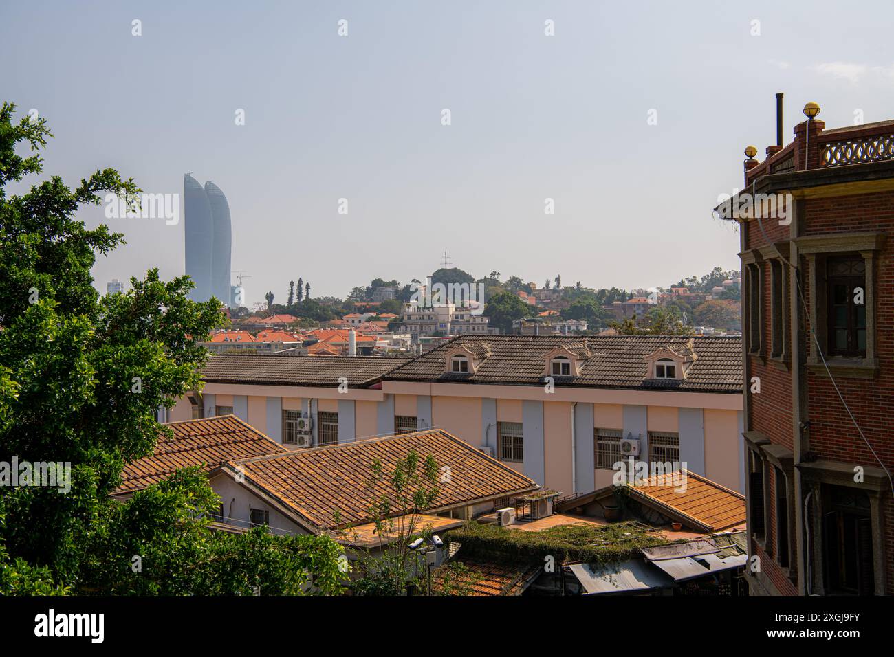 Panoramic Architecture and Urban Scenery of Gulangyu Island in Xiamen City, China, copy space for text Stock Photo