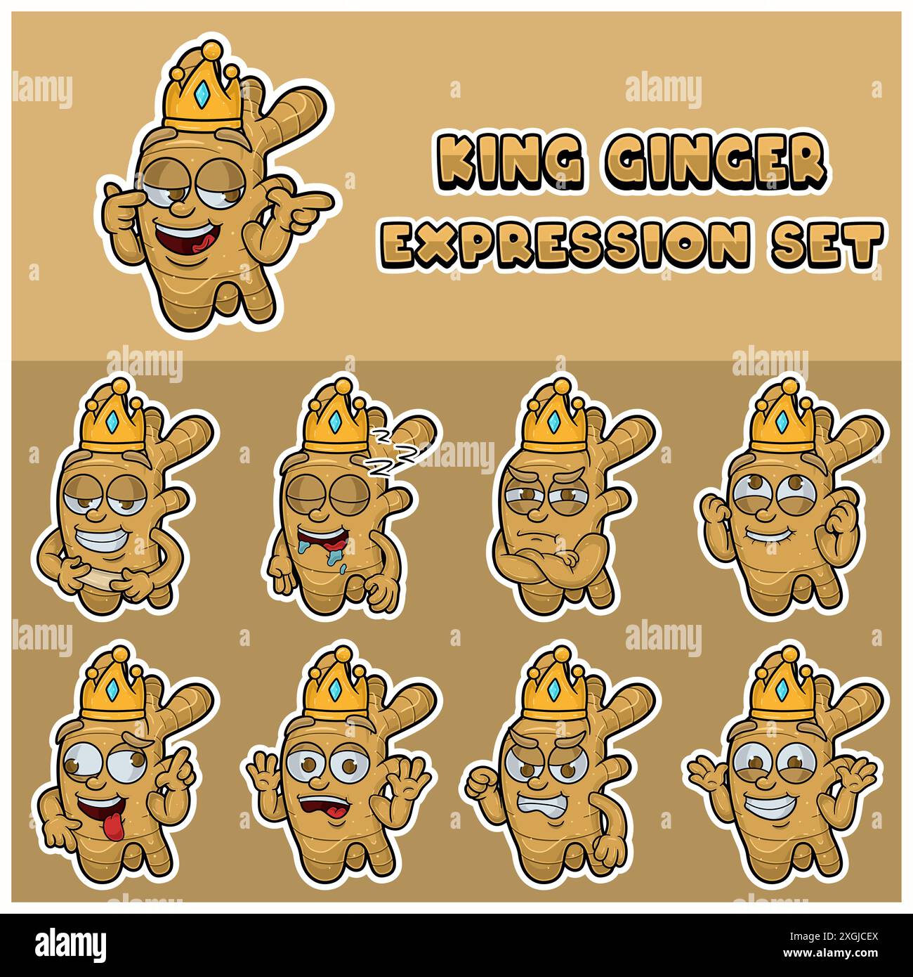 Cartoon Mascot Of Ginger Character with king and expression set. Vector Illustration Stock Vector