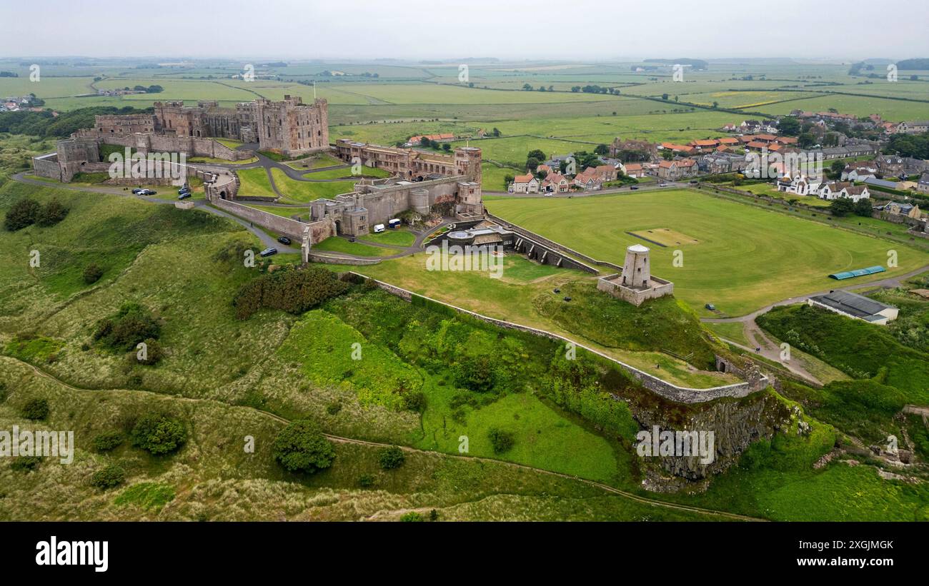 Aerial view of Bamburgh Castle, Northumberland, England, UK Stock Photo ...