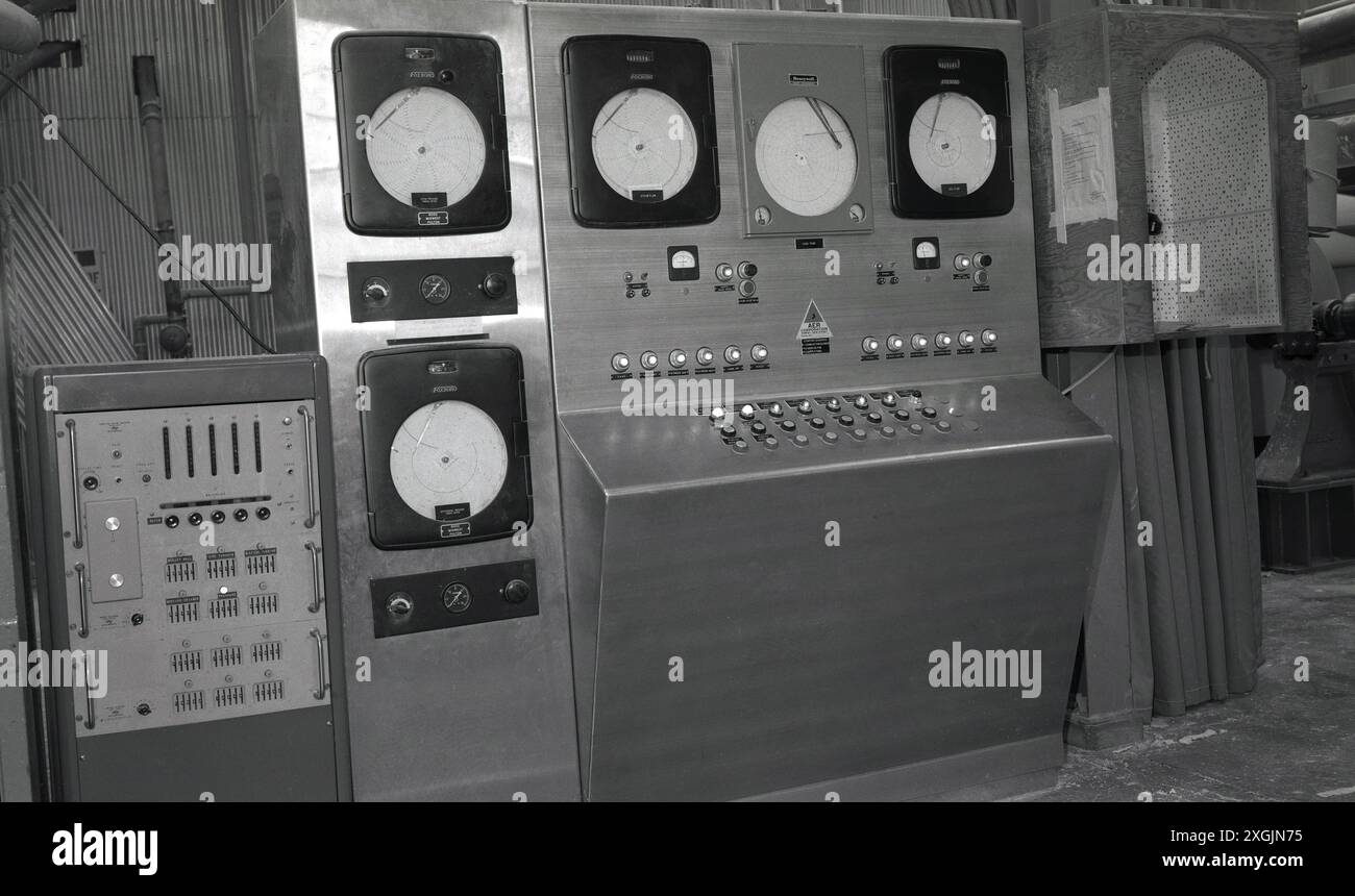 1960s, historical, control unit of a machine at a paper mill, USA ...