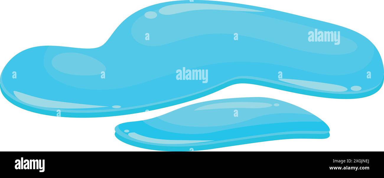 Blue liquid cartoon splashes flowing in different directions on a white