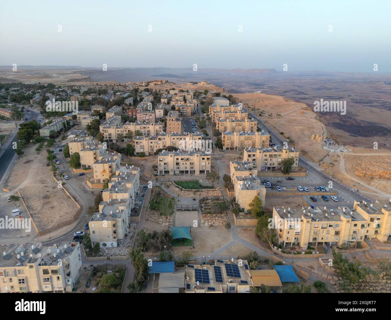 Top View over the town of Mizpe Ramon and Makhtesh Ramon crater ...