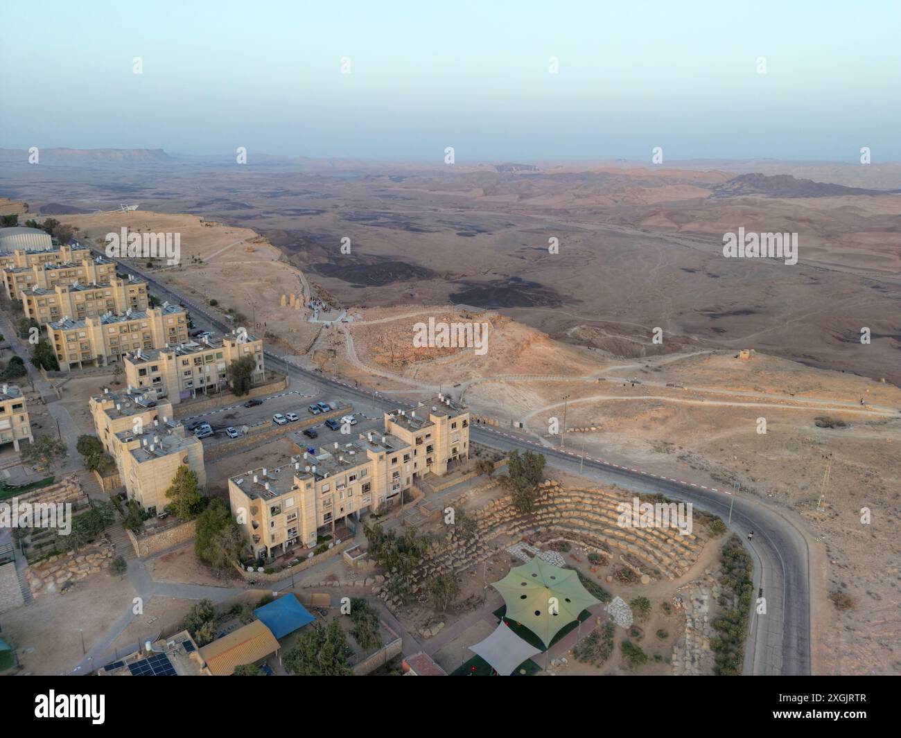 Top View over the town of Mizpe Ramon and Makhtesh Ramon crater ...