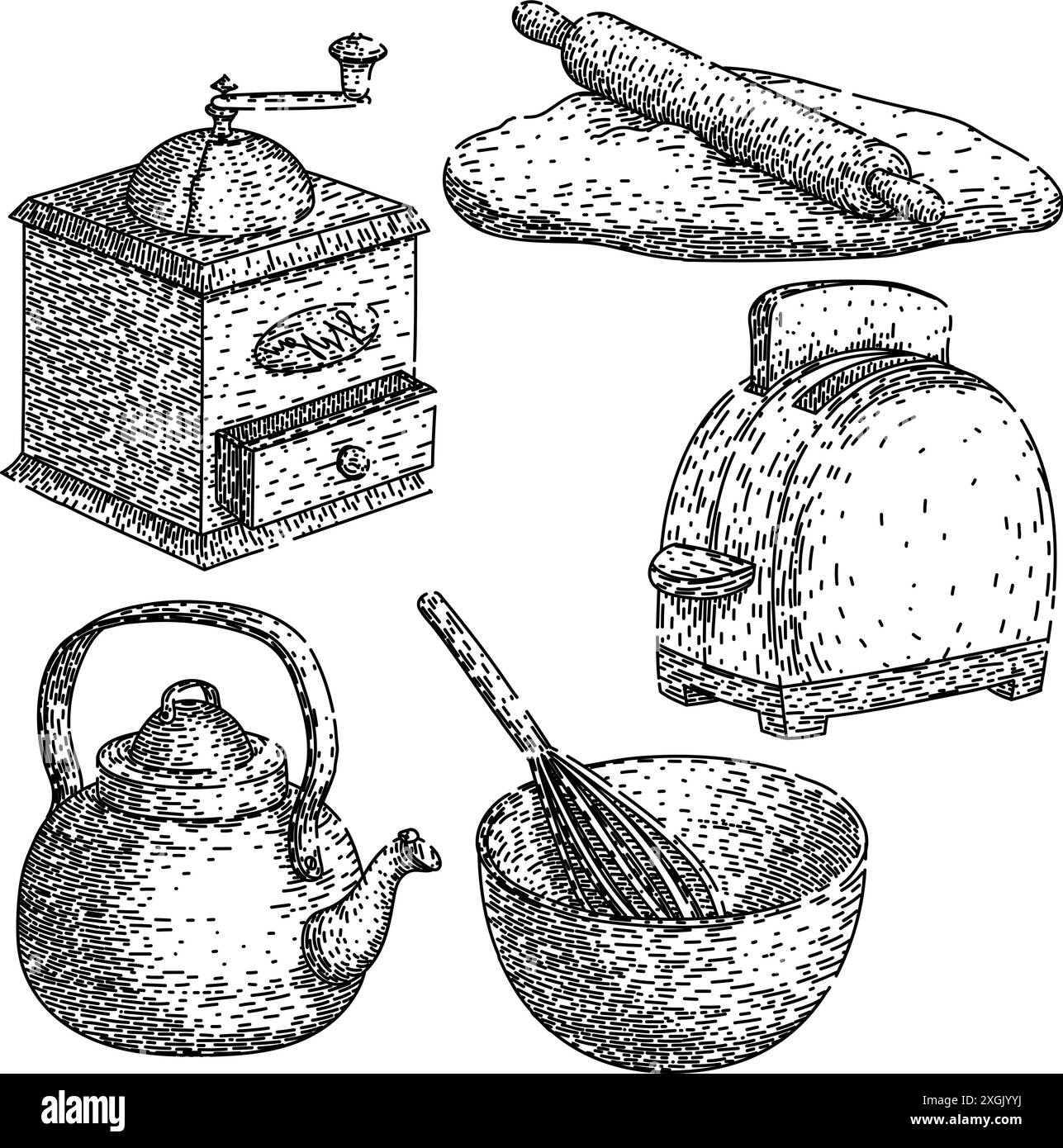 kitchen utensil retro set sketch hand drawn vector Stock Vector Image ...