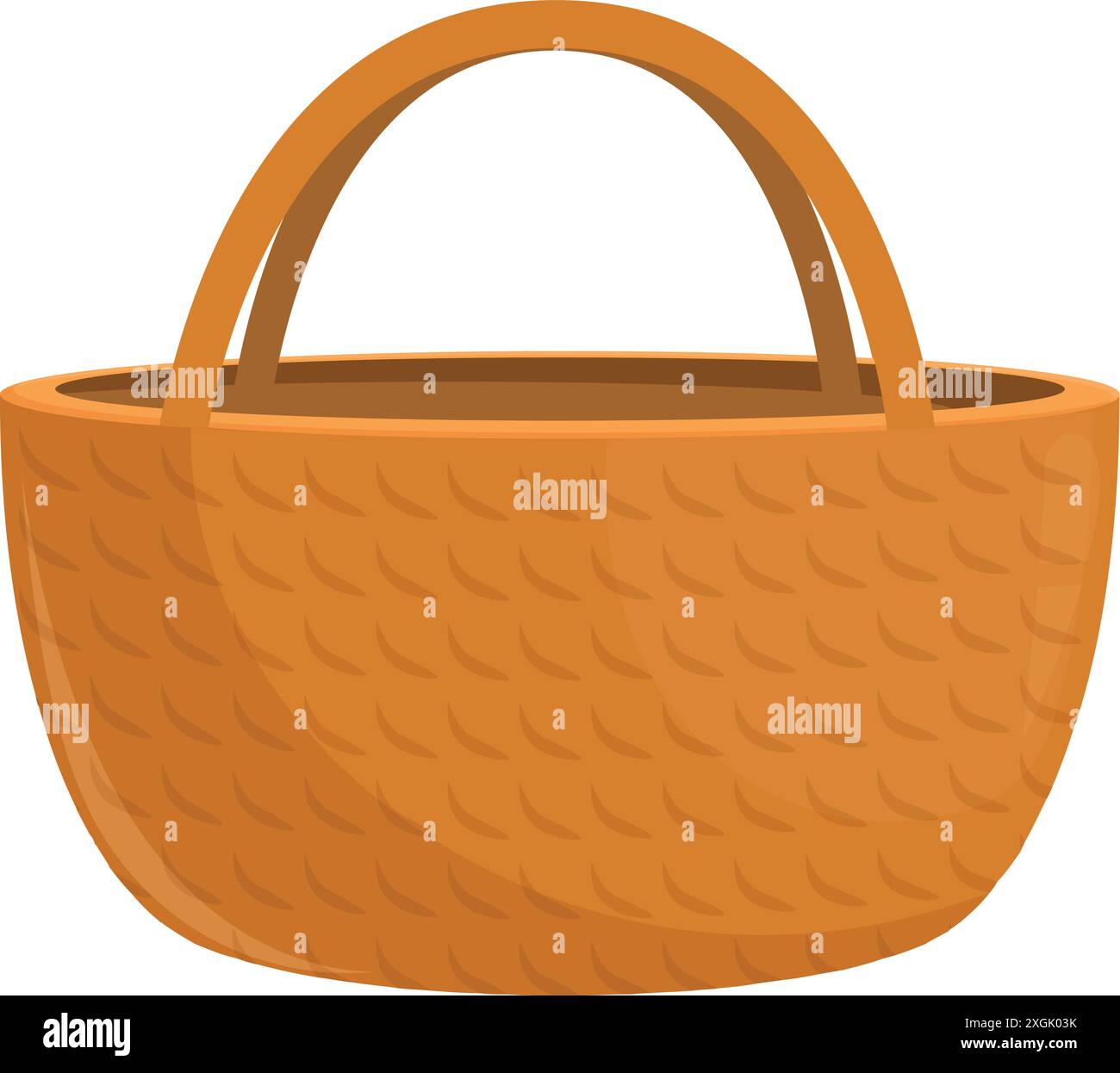 Empty wicker basket standing up with handle, perfect for picnic, easter, or grocery shopping Stock Vector