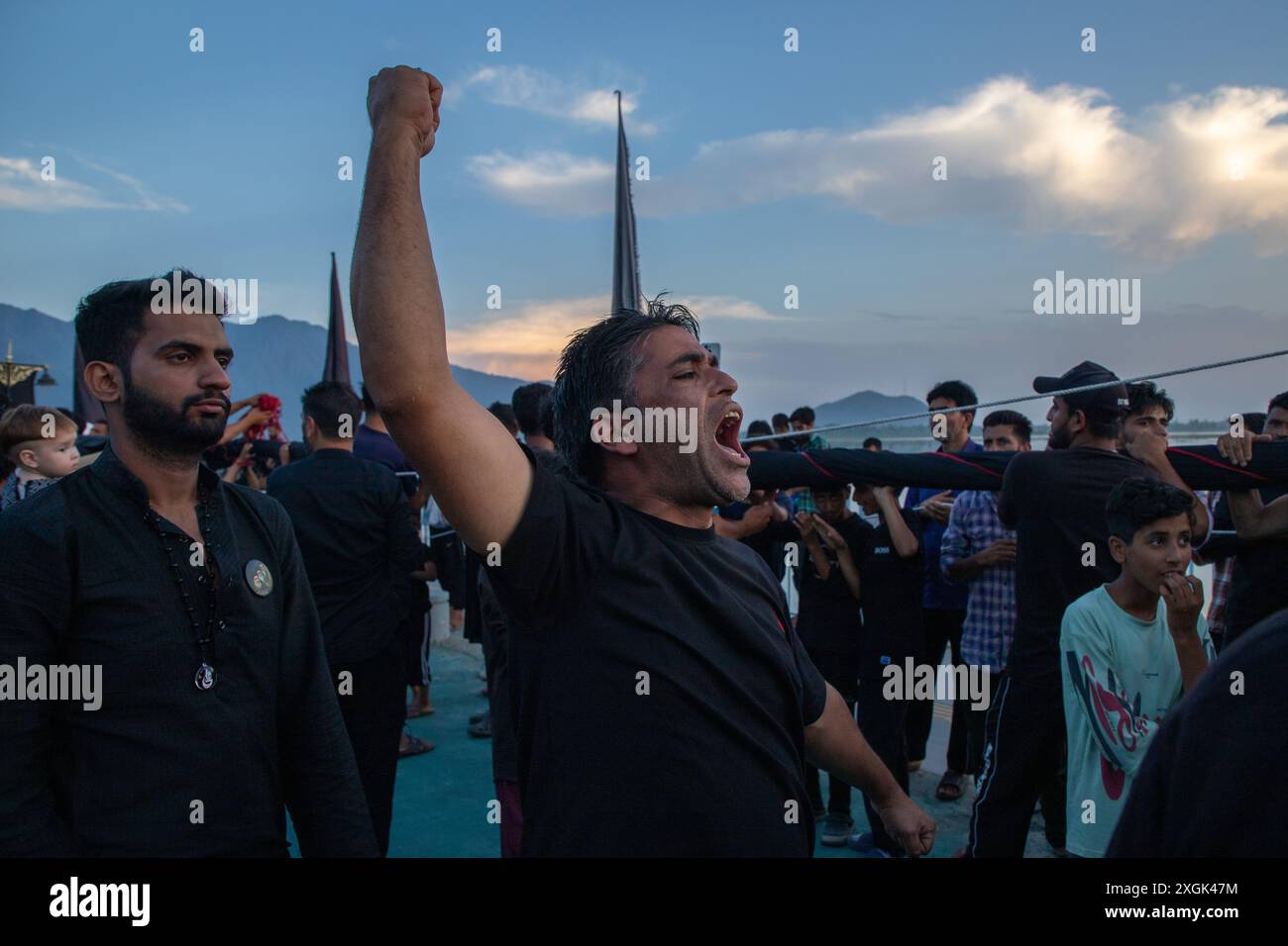Srinagar, India. 09th July, 2024. A Kashmiri Shiite Muslims man shout ...