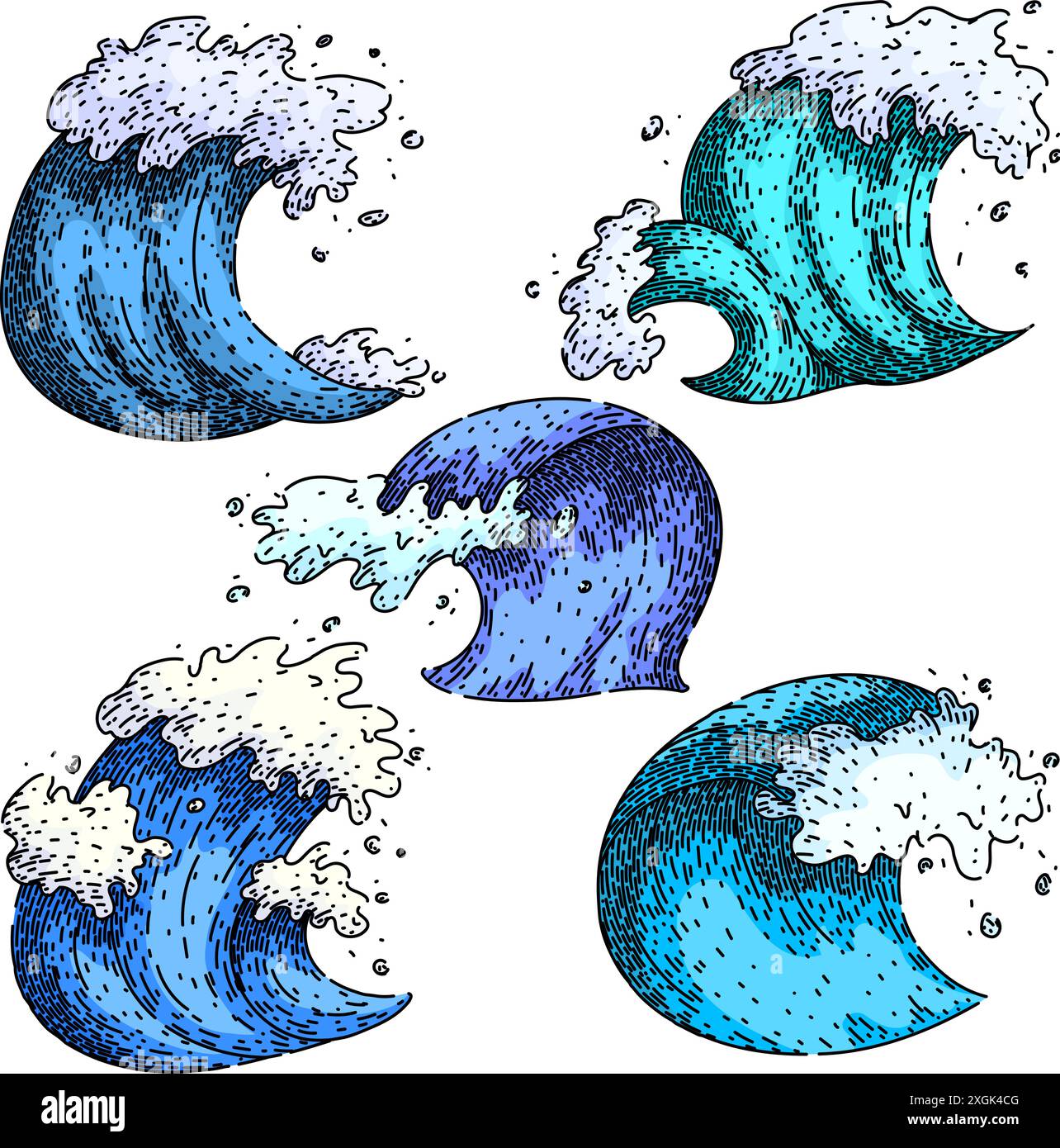 ocean wave set sketch hand drawn vector Stock Vector Image & Art - Alamy