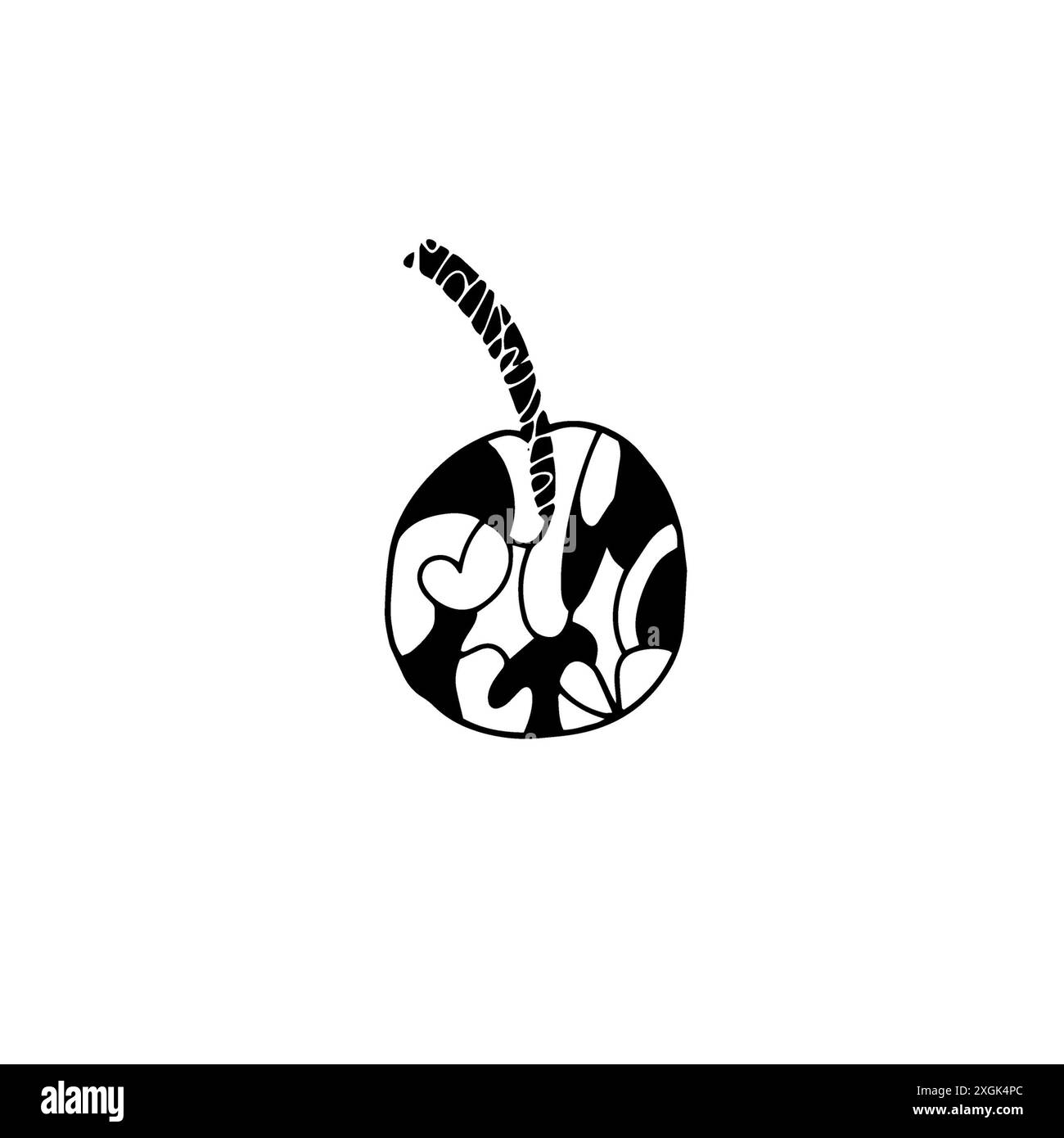 Unusual graceful mosaic forest berry. Mysterious forest hand-drawn line art on a white background Stock Photo