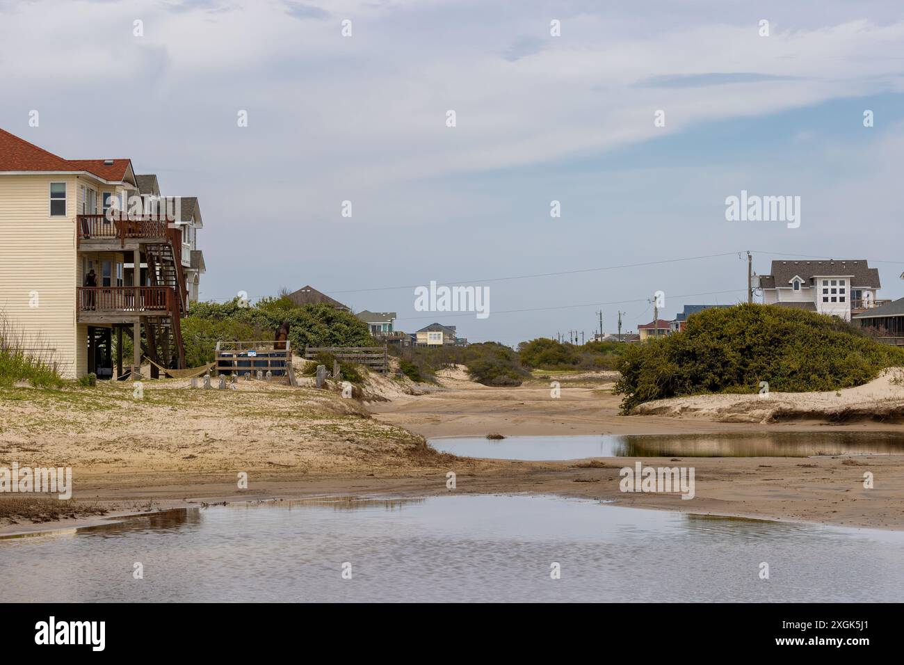 Homes on four-wheel beach where the Wild Spanish horses roam in Corolla ...