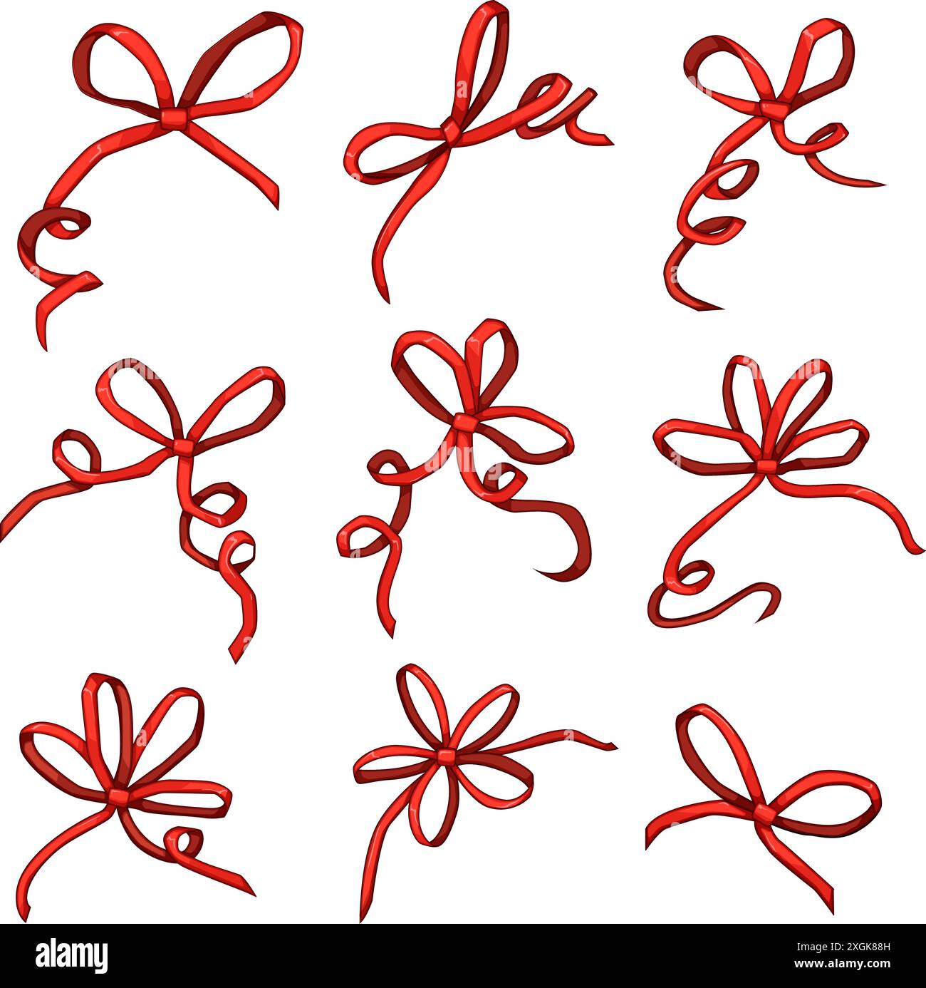 red bow ribbon set cartoon vector illustration Stock Vector Image & Art ...